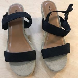 Old Navy Black Double Strap Jute Wedge Sandals - Size 8.5